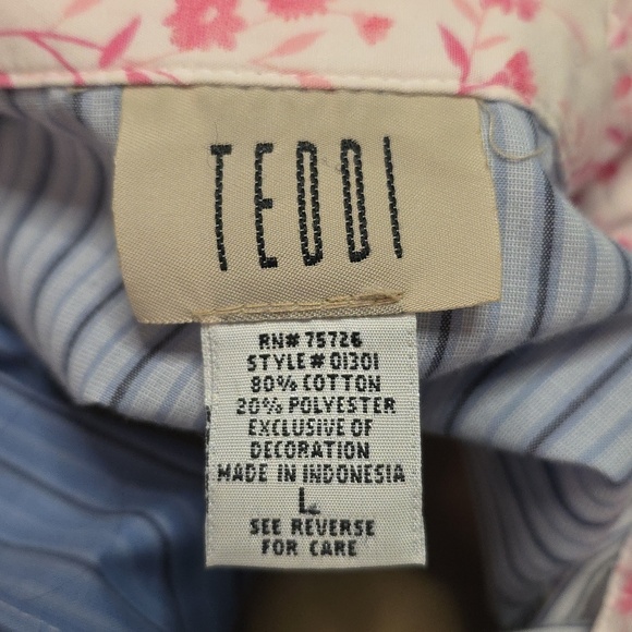 Colorful Patchwork Button-Up Shirt Blue White Pink Handkerchief Grandma Cottage - Picture 13 of 15